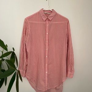 Zara Extra Long Pink & White Striped Button Down